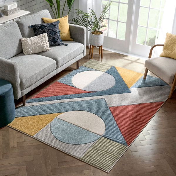 Well Woven Ruby Glimmer MidCentury Modern Tufted Red/Blue/Yellow Area